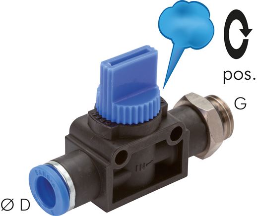 3/2-Wege-Absperrventil G 1/8"-6mm, Schlauchseite entlüftend