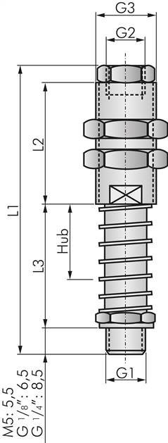 Federstößel M 5 (AG)xM 5 (IG), Hub 10mm , Standard