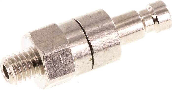 Kupplungsstecker (NW2,7) M 5(AG), Messing vernickelt, beidseitig absperrend