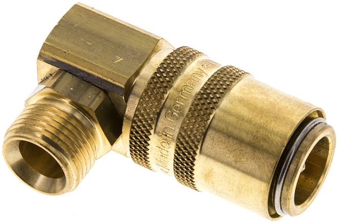 90°-Temperier-Schnellkupplung 13mm Zapfen,G 3/8"(AG), Messing, mit Entriegelungssicherung