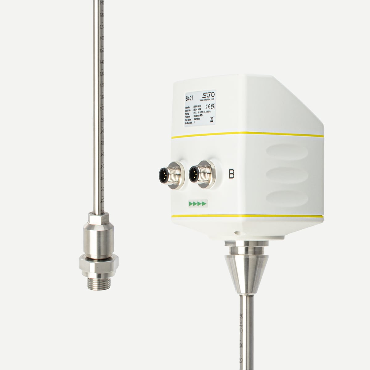 S401 Durchflussmesser Druckluft, Einstechsensor 300 mm, Standard-Messbereich, Modbus/RTU