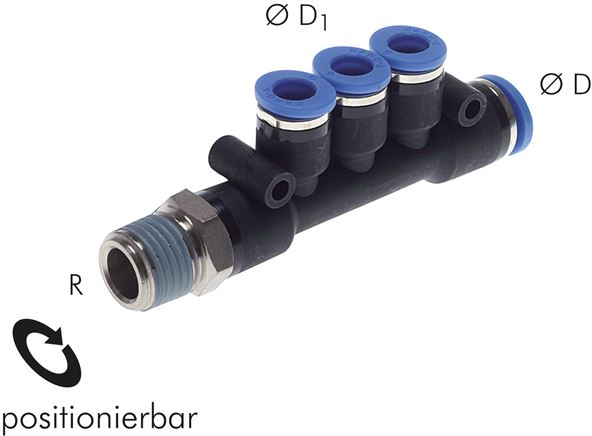Steckanschluss-Mehrfachvert. R 3/8"-8mm-6mm, IQS-Standard 3 Abgänge