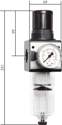 MULTIFIX Filterregler, G 3/4", 0,5 - 10bar, Baureihe 2, Metallbehälter, Kondensatablass automatisch