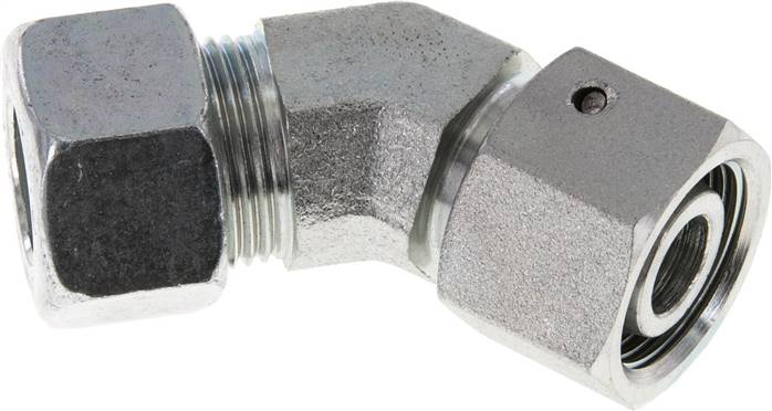 Einstellb. 45°-Schneidringverschraubung 15 L (M22x1,5), Stahl verzinkt, mit Dichtkegel und O-Ring