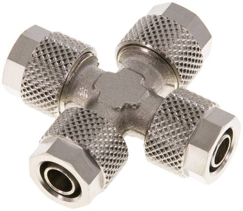 Kreuz-Verschraubung 8x6mm, Messing vernickelt