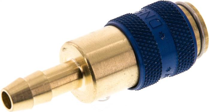 Schnellkupplung (NW5) 6 (1/4")mm Schlauch, Messing, für Stecker beidseitig absperrend, blau