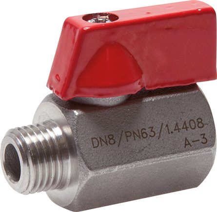 Edelstahl-Minikugelhahn G 1/4" Innengewinde / Außengewinde, PN 63