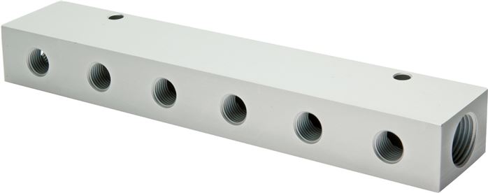 Verteilerleiste 2 x G 1/4"-6 x G 1/8", Aluminium eloxiert
