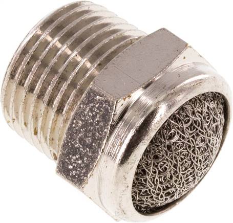 Schalldämpfer NPT 3/8", Drahtgewebe, Messing vernickelt