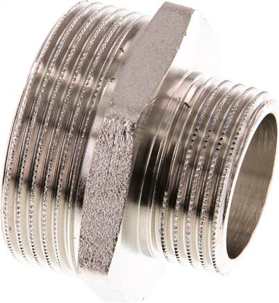 Doppelnippel G 1-1/2"-G 1", Messing vernickelt