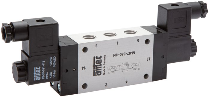 5/3-Wege Magnetventil, G 1/8", Mittelstellung geschlossen, 12 V=, NW 4