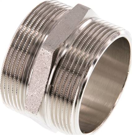 Doppelnippel G 2"-G 2", Messing vernickelt