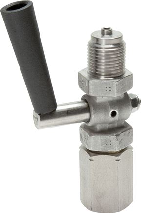 Manometer-Absperrhahn G 1/2" Spannmuffe - Zapfen, 1.4571, Prüfanschluss 	60 x 25 x 10