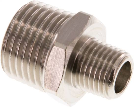 Doppelnippel R 1/2"-R 1/4", Messing vernickelt