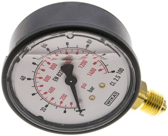 Glycerin-Manometer senkrecht (KU/Ms), 63mm, 0 - 100 bar
