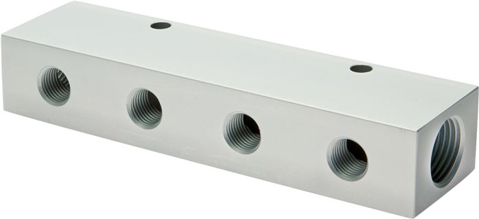 Verteilerleiste 2 x G 1/8"-8 x M 5, Aluminium eloxiert, doppelseitig