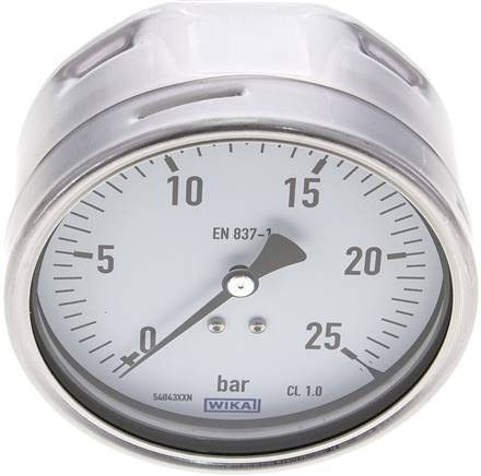 Manometer waagerecht (CrNi/Ms), 100mm, 0 - 25 bar
