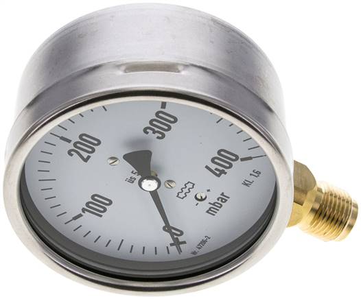 Manometer senkrecht 100mm, 0 - 400 mbar, G 1/2"