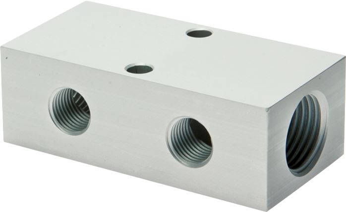 Verteilerleiste 2 x G 1/8"-4 x M 5, Aluminium eloxiert, doppelseitig