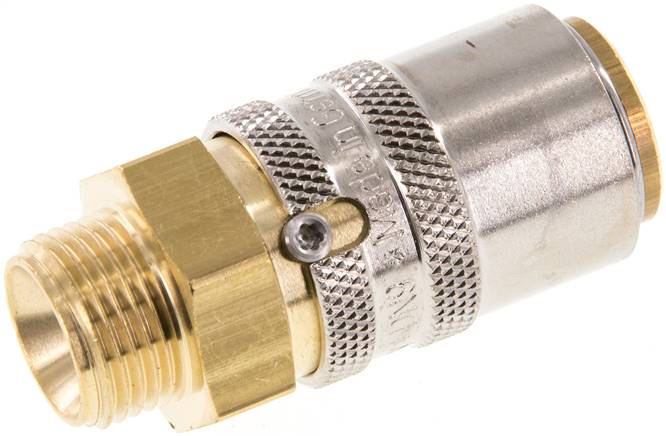 Temperier-Schnellkupplung 13mm Zapfen,G 3/8"(AG), ohne Ventil mit Entriegelungssicherung