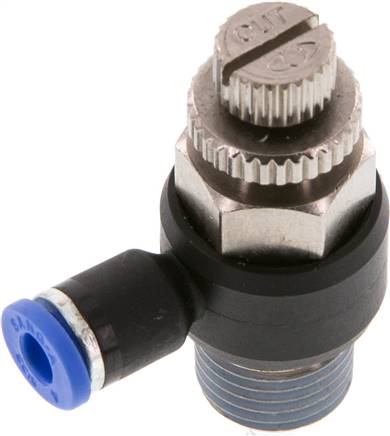 Winkel-Drosselrückschlagventil R 1/4"-4mm,abluftregelnd (Standard)