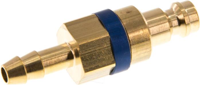 Kupplungsstecker (NW5) 6 (1/4")mm Schlauch, Messing blau, D= 6 mm