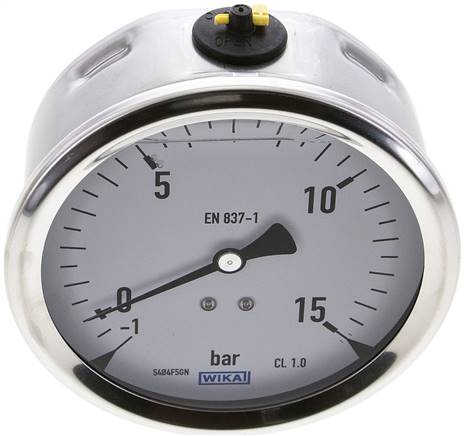 Glycerin-Manometer waagerecht (CrNi/Ms),100mm, -1 bis 15bar