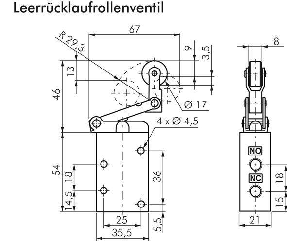 3/2-Wege Endschalter G 1/8", Leerrücklaufrolle