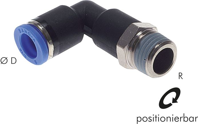 Winkel-Steckanschluss, lang R 1/8"-6mm, IQS-Standard, langer Körper