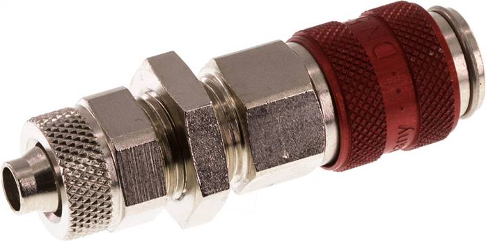 Schott-Schnellkupplung (NW5) 8x6mm Schlauch, Messing vernickelt, rot