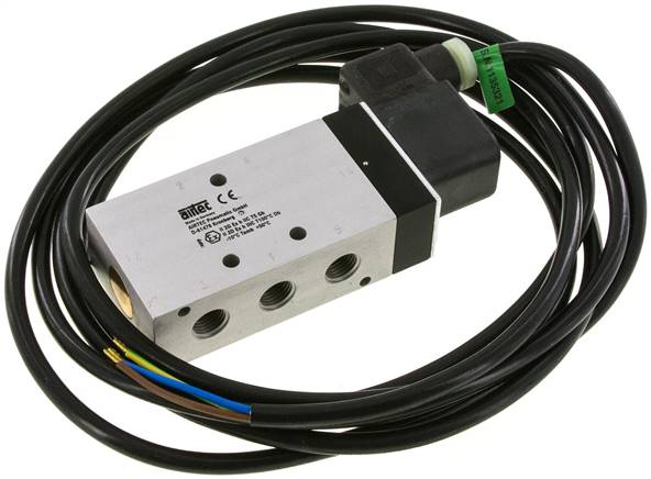 5/2-Wege Magnetventil, G 1/4", Feder, 24 V= (ATEX), NW 9, mit 3m Kabel