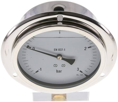 Glycerin-Einbaumanometer,Frontring, 100mm, -1 bis 3 bar -Eco-Line
