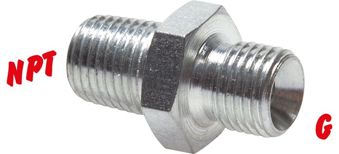 Hochdruck-Doppelnippel G 1/4"-NPT 1/4", Stahl verzinkt