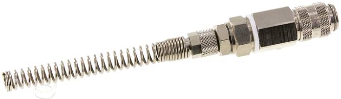 Schnellkupplung (NW5) 6x4mm Schlauch m. Knickschutz, schwenkbar, Messing vernickelt