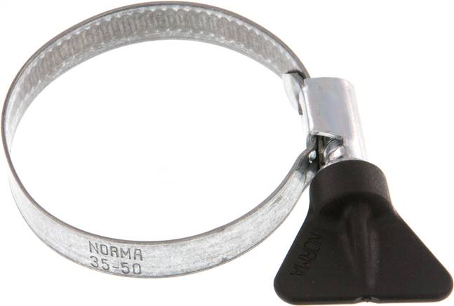 9mm Schlauchschelle 35 - 50mm, Stahl verzinkt (W1) (NORMA) mit Flügelgriff