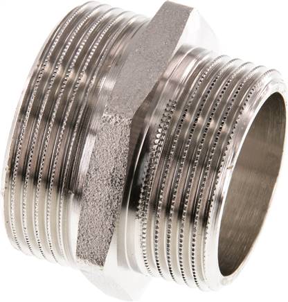 Doppelnippel G 1-1/2"-G 1-1/4", Messing vernickelt