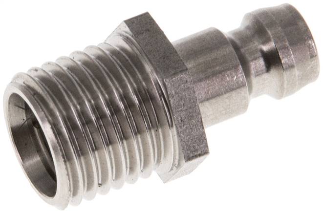 Temperierkupplungsstecker 9mm Zapfen,M 14x1,5(AG), Edelstahl, beidseitig absperrend