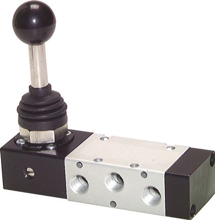 5/3-Wege Handhebelventil, G 1/8", Mittelstellung entlüftet, Federrückstellung, -0,95 bis 10 bar