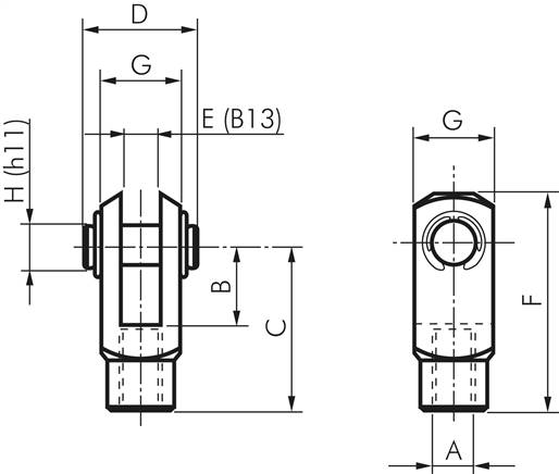 Gabelkopf mit Bolzen M 20 x 1,5, Stahl verzinkt