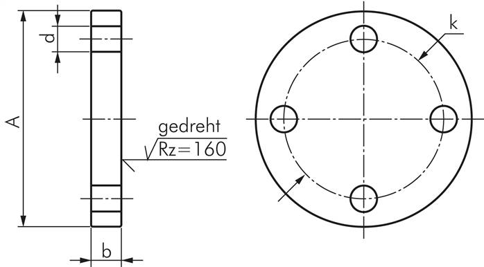 Blindflansch DN80-PN16 (DIN/EN),DIN 2527 & EN 1092-1 (Typ 05), Stahl verzinkt