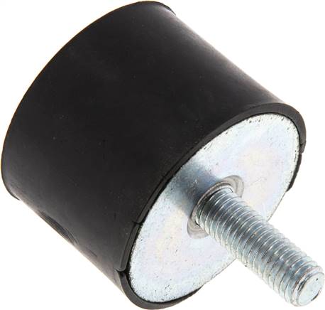 Gummi-Metall-Puffer einseitig mit Gewindestift M 8 x 23, D= 40 - H= 30 mm