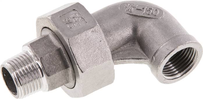 Winkel-Verschraubung flach dichtend Rp/R 3/8"(IG/AG), Edelstahl