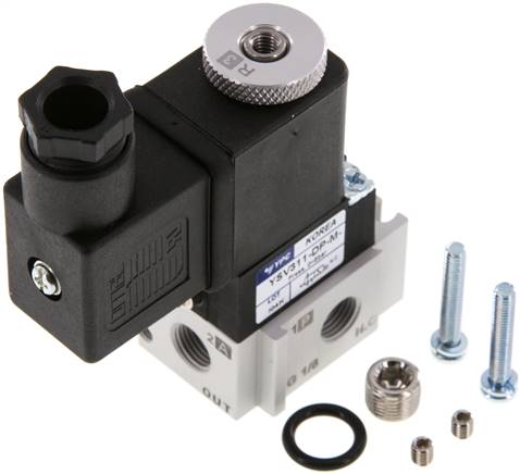 3/2-Wege Magnetventil, G 1/8" (Abluft M5), Federrückstellung (NC), 230 V AC