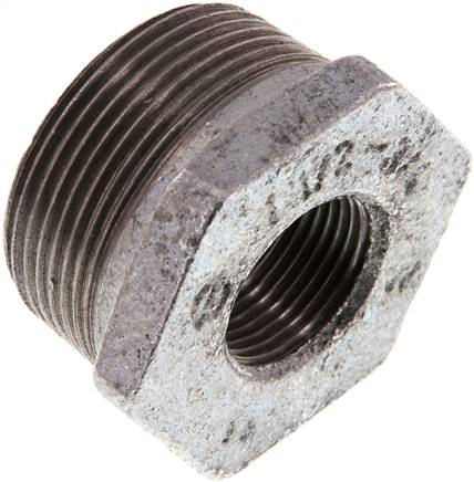 Reduziernippel R 1-1/2"(AG)-Rp 3/4"(IG), Temperguss verzinkt