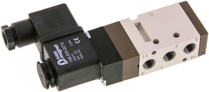 5/2-Wege Magnetventil, G 1/8", Federrückstellung, 12 V=, Norm-Stecker Grösse 1