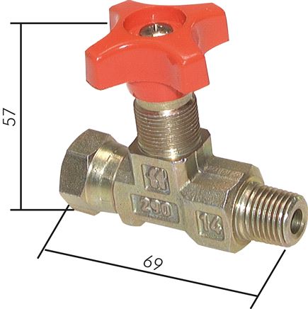 Manometer-Absperrventil R 1/4"(AG)-G 1/4" (ÜWM, flachdichtend), ohne Prüfanschluss