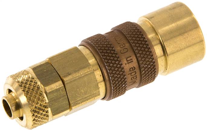 Schnellkupplung (NW5) 8x6mm Schlauch, Messing, braune Schiebehülse