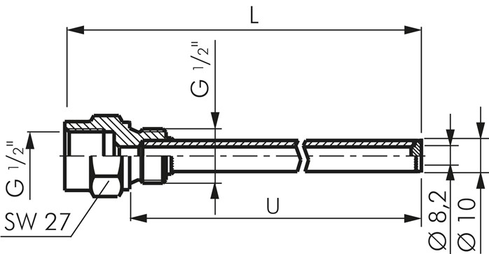 Schutzrohr zum Einschrauben (G 1/2"), 200mm, Cu-Legierung Typ TR 20012 CU