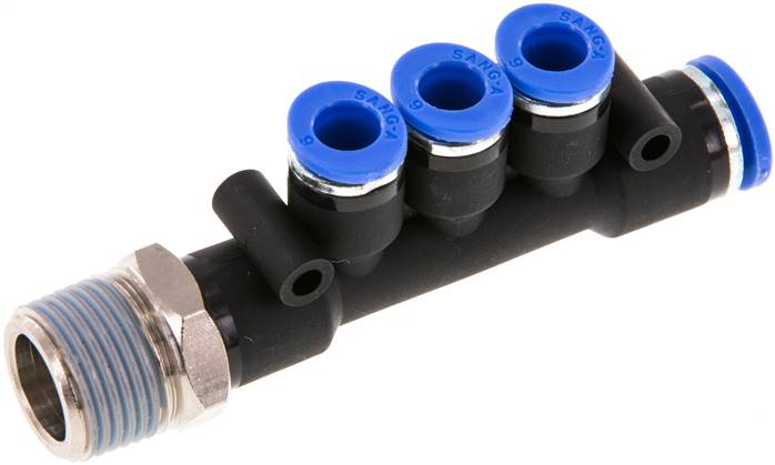 Steckanschluss-Mehrfachvert. R 3/8"-8mm-6mm, IQS-Standard 3 Abgänge