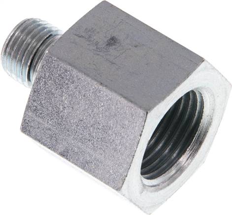 Hydraulik-Reduzierung G 1/4"(AG)-G 1/2"(IG), Stahl verzinkt, Elastomerdichtung